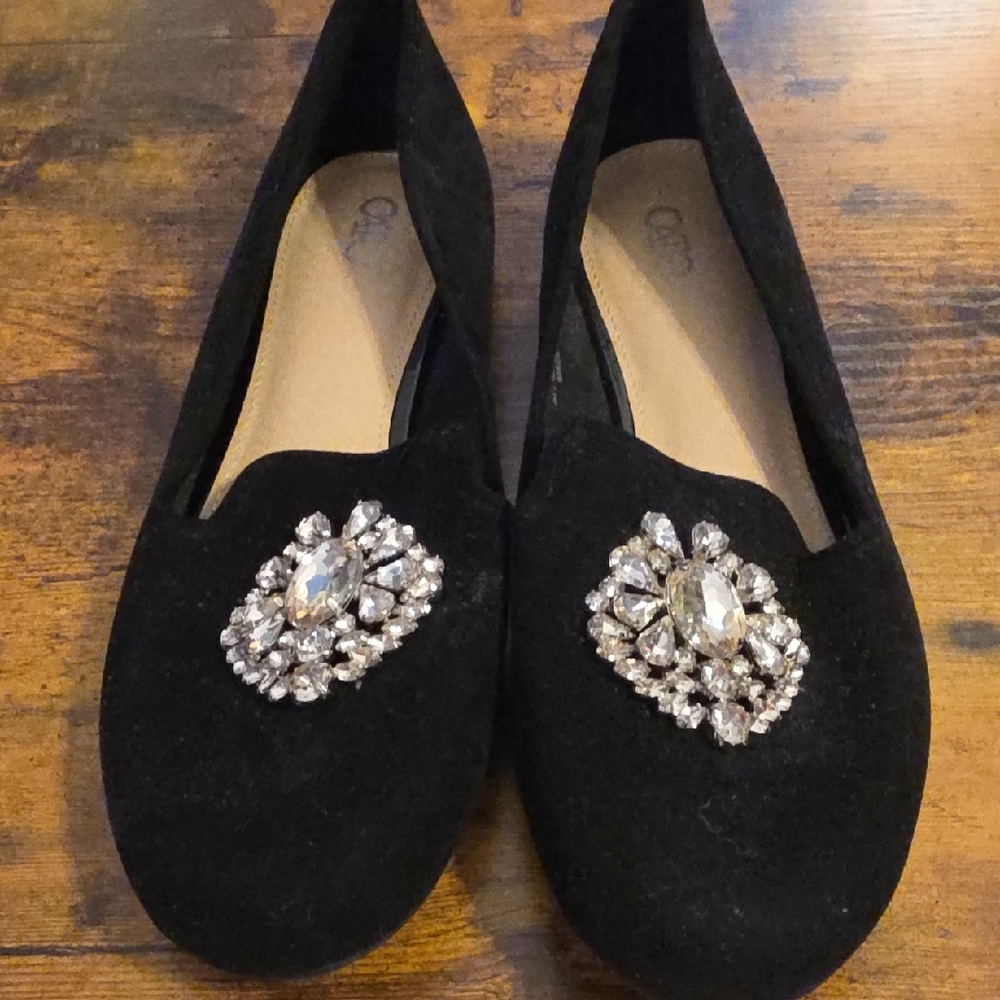 Cato Black Loafers with Crystal Embellishments 8 1/2M - Picture 2 of 7